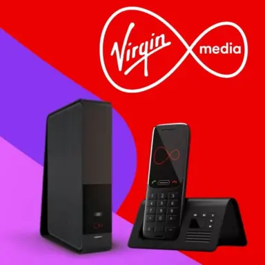 Virgin Media broadband and phone bundle showing fibre broadband with home phone services