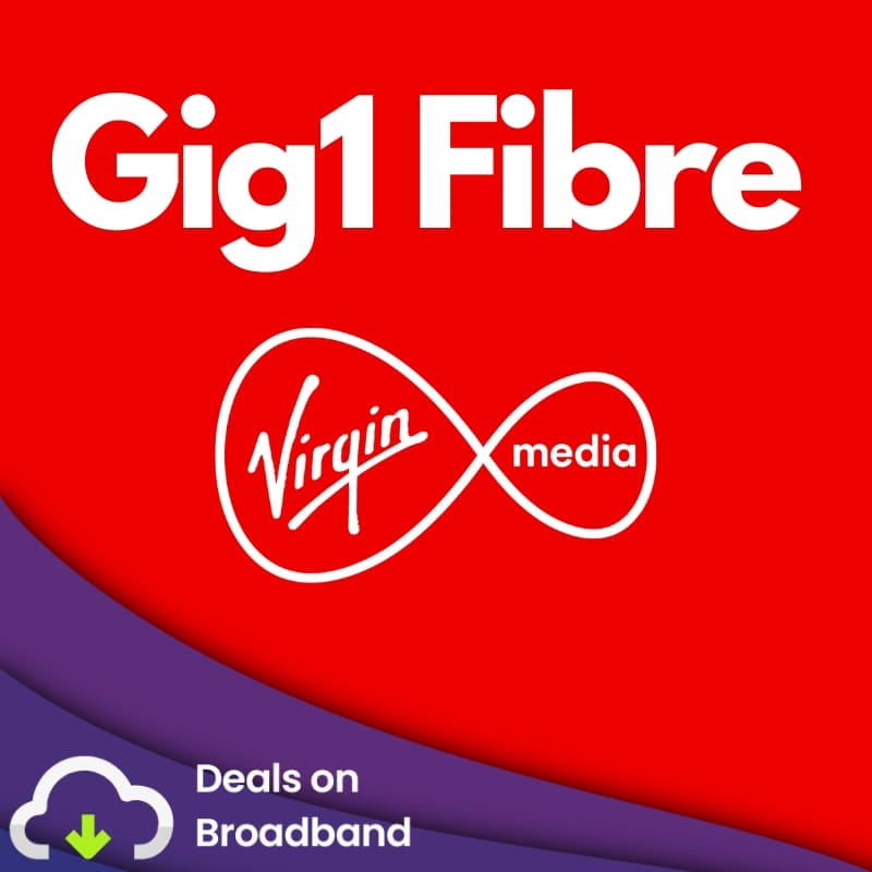 Virgin Media Gig1 Fibre broadband promotional banner showcasing 1GB ultrafast internet speeds